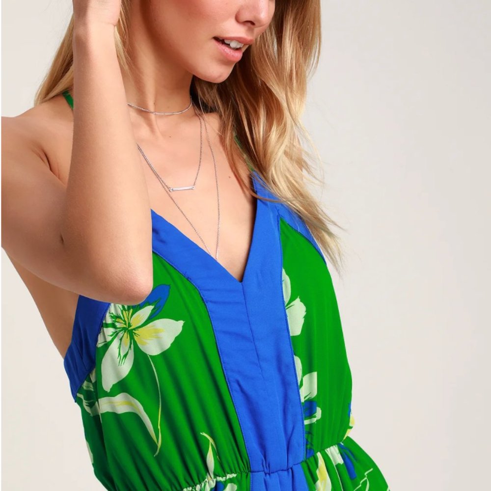 Lulu's Walk On The Beach Green Floral Print Maxi
